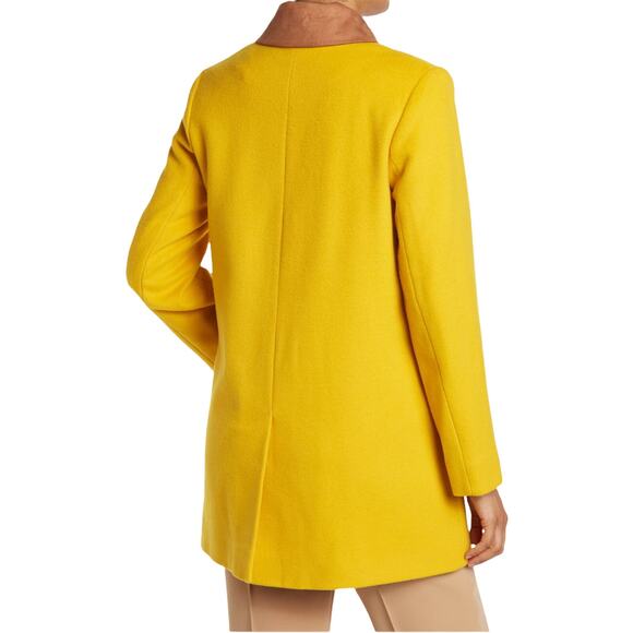 FLEURETTE Wool Barn Coat Jacket Yellow Contrast Collar Pockets USA Medium NWT - Picture 6 of 9